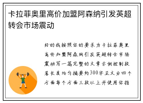 卡拉菲奥里高价加盟阿森纳引发英超转会市场震动 卡拉菲奥里高价加盟阿森纳引发英超转会市场震动